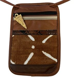 NWOT MAKE MINE LEATHER Vintage Artisan Afrocentric Mudcloth Small Crossbody Bag